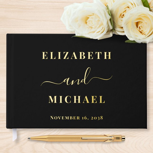 Elegant Script Black Wedding Guest Book (Creator Uploaded)
