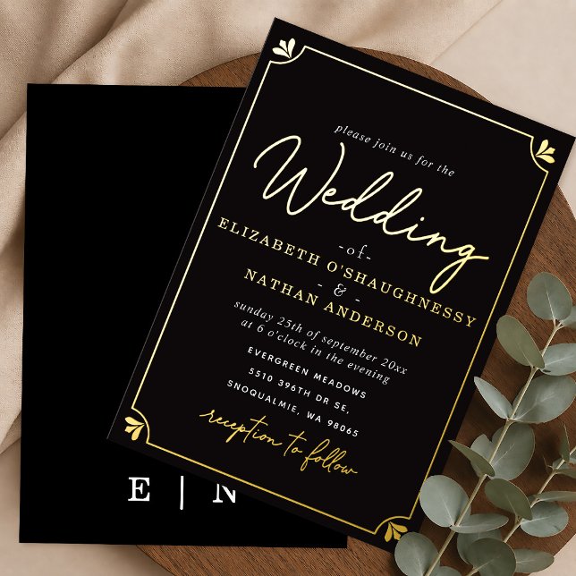 Elegant Script Black Wedding Invitation (Creator Uploaded)