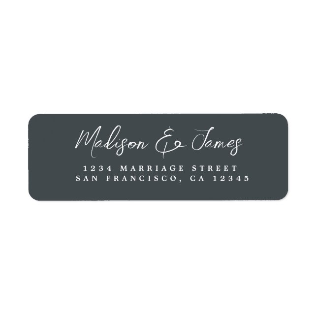 Elegant Script Black Wedding Return Address (Front)