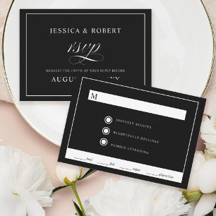 Elegant Script Black Wedding RSVP Card