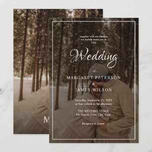 Elegant Script Black & White Border Photo Wedding Invitation