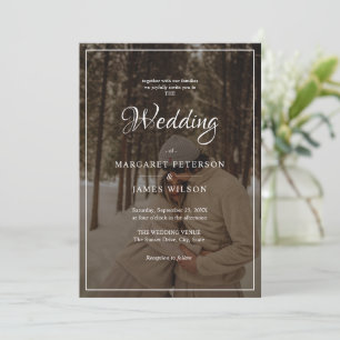 Elegant Script Black & White Border Photo Wedding Invitation