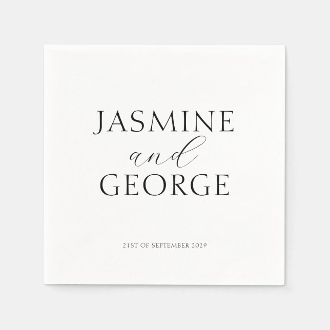 Elegant Script Black & White Chic Wedding Napkin (Front)