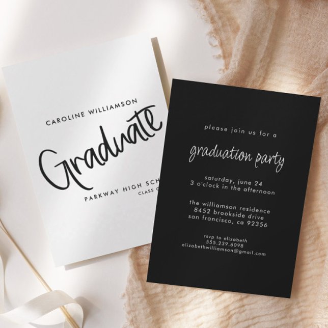 Elegant Script Black & White Graduation Invitation (Creator Uploaded)