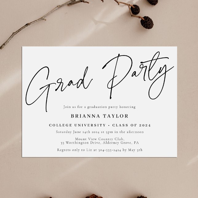 Elegant Script Black White Graduation Party Invitation (Creator Uploaded)