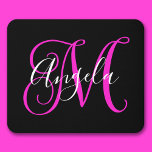 Elegant Script Black White Hot Magenta Monogram Mouse Mat<br><div class="desc">Create your own elegant black,  white and hot magenta pink monogrammed mouse pad.
Customise the monogram typography … including font colours,  calligraphy styles and sizes or even placement if your name or initial are extra decorative.
A girly,  feminine pretty design for your daughter's back-to-school gift.</div>