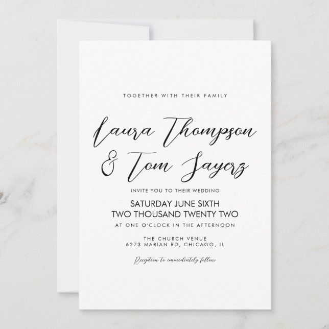 Elegant Script Black White Modern Wedding Invitation (Front)