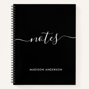 Elegant Script Black White Notes Typography Notebook