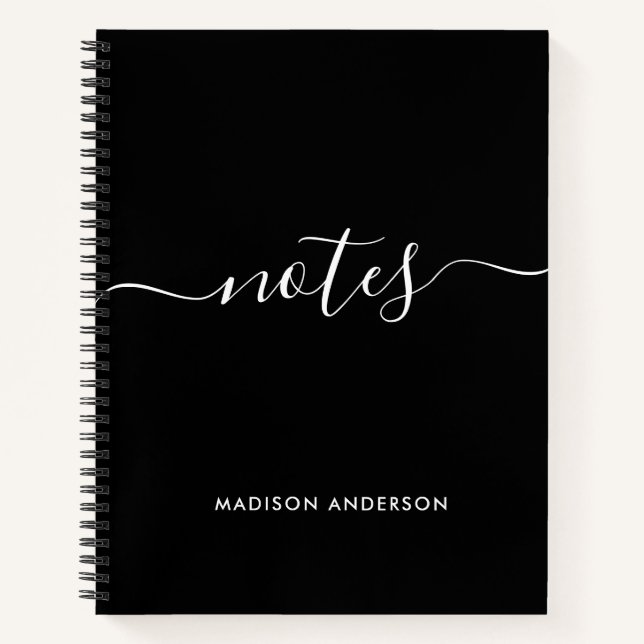 Elegant Script Black White Notes Typography Notebook (Front)