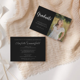 Elegant Script Black White Photo Graduation Invitation