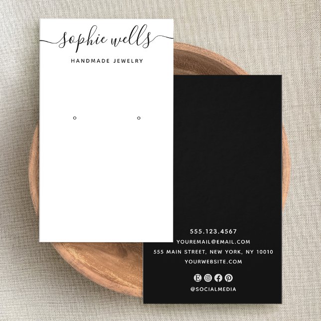 Elegant Script Black White QR Code Earring Display (Creator Uploaded)