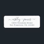 Elegant Script Black White Return Address Label<br><div class="desc">Chic, modern black and white return address label with your names in off-black elegant handwritten script calligraphy. Simply add your names and address. Exclusively designed for you by Happy Dolphin Studio. Perfect for all your invitation envelopes! If you need any help or matching products please contact us at happydolphinstudio@outlook.com. We're...</div>