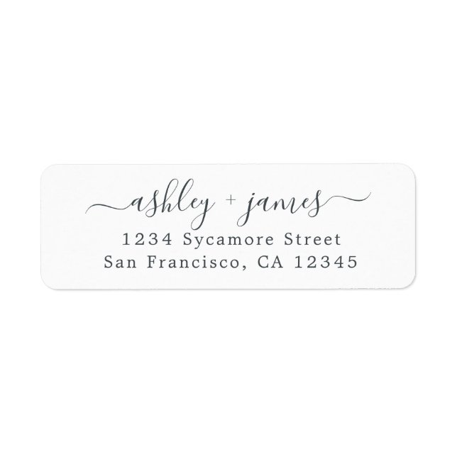 Elegant Script Black White Return Address Label (Front)