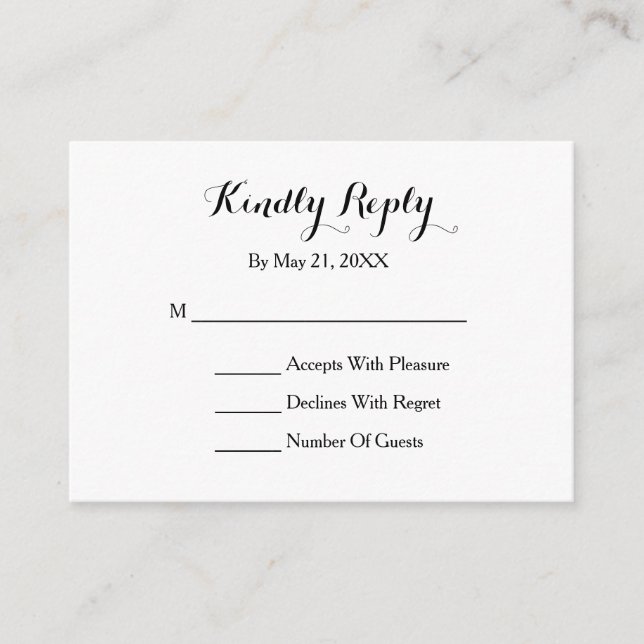 Elegant Script Black White RSVP Card (Front)