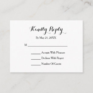 Elegant Script Black White RSVP Card