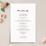 Elegant Script Black & White Simple Wedding Menu<br><div class="desc">Designed to coordinate with our Romantic Script wedding collection,  this customisable Menu card,  features a sweeping script calligraphy text paired with a classy serif font in black with a customisable monogram on the back. Matching items available.</div>