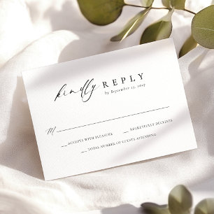 Elegant Script Black White Simple Wedding RSVP Card