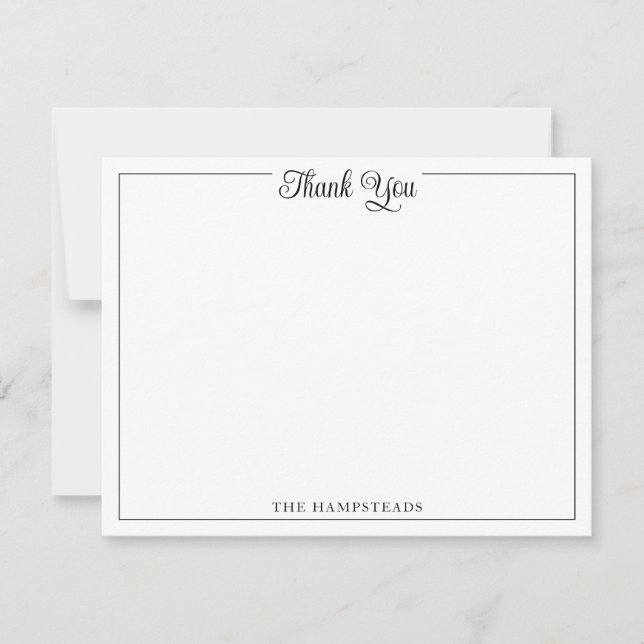 Elegant Script Black & White Thank You Stationery Card (Front)