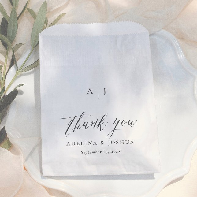 Elegant Script Black & White Thank You Wedding Favour Bags (Creator Uploaded)