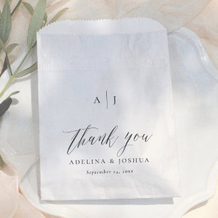 Elegant Script Black & White Thank You Wedding Favour Bags