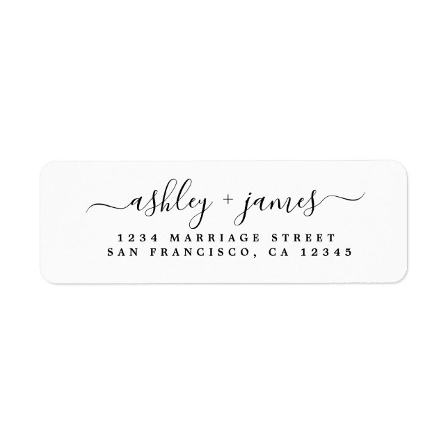 Elegant Script Black White Wedding Return Address (Front)