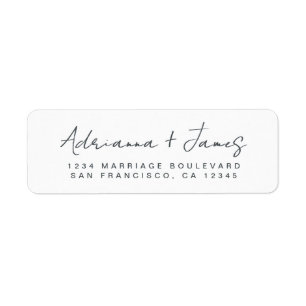 Elegant Script Black White Wedding Return Address