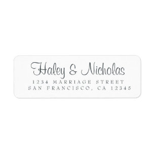 Elegant Script Black White Wedding Return Address