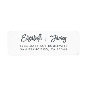 Elegant Script Black White Wedding Return Address