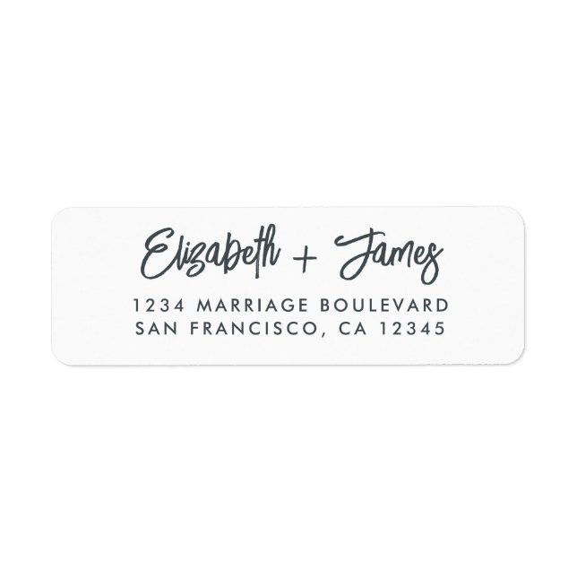 Elegant Script Black White Wedding Return Address (Front)