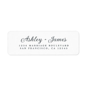 Elegant Script Black White Wedding Return Address