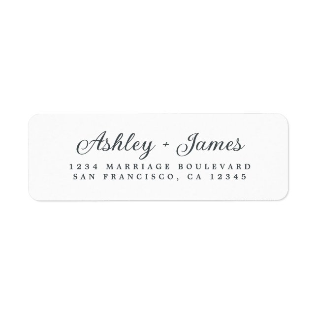 Elegant Script Black White Wedding Return Address (Front)