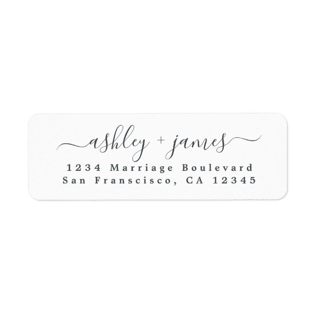 Elegant Script Black White Wedding Return Address (Front)