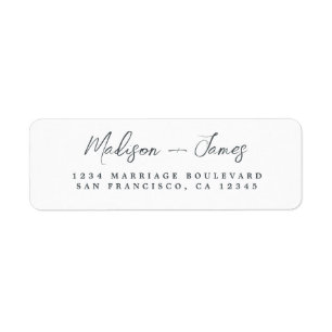 Elegant Script Black White Wedding Return Address