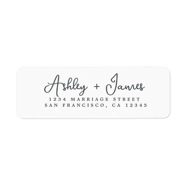 Elegant Script Black White Wedding Return Address (Front)
