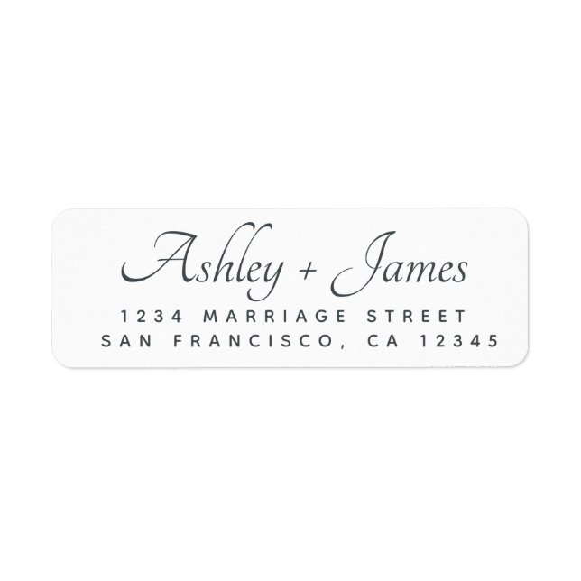 Elegant Script Black White Wedding Return Address (Front)