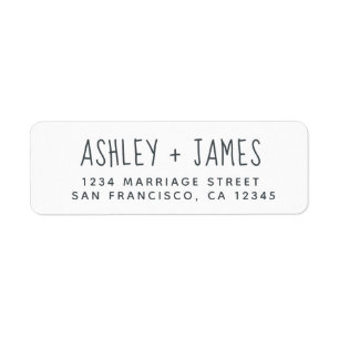 Elegant Script Black White Wedding Return Address