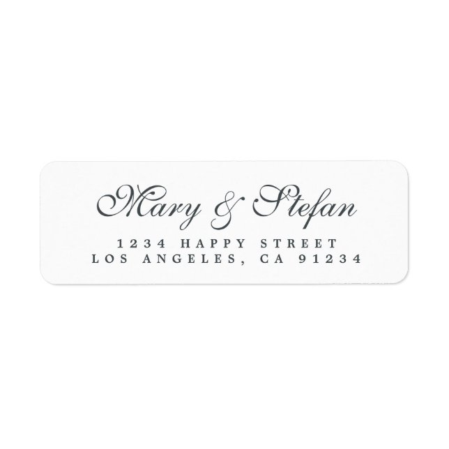 Elegant Script Black White Wedding Return Address (Front)