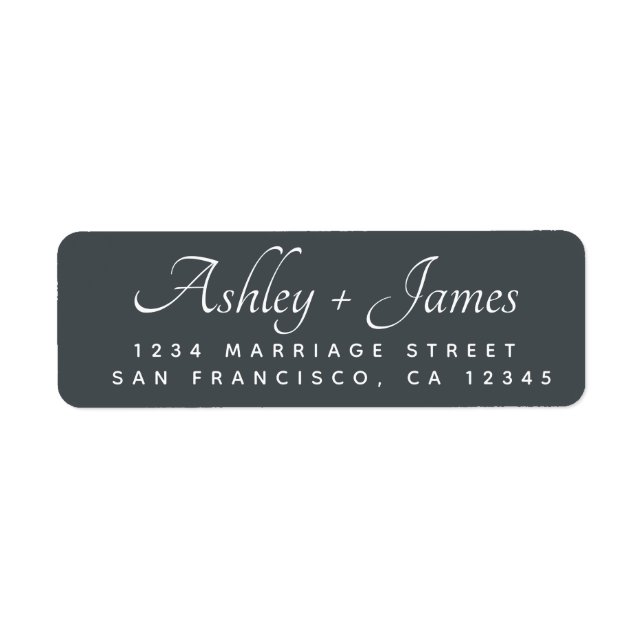 Elegant Script Black White Wedding Return Address (Front)
