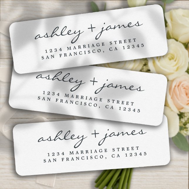 Elegant Script Black White Wedding Return Address (Creator Uploaded)