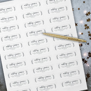 Elegant Script Black White Wedding Return Address 