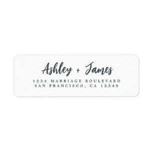 Elegant Script Black White Wedding Return Address