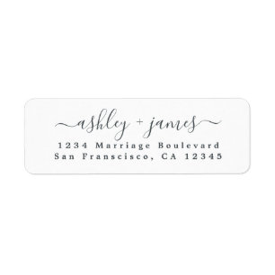 Elegant Script Black White Wedding Return Address