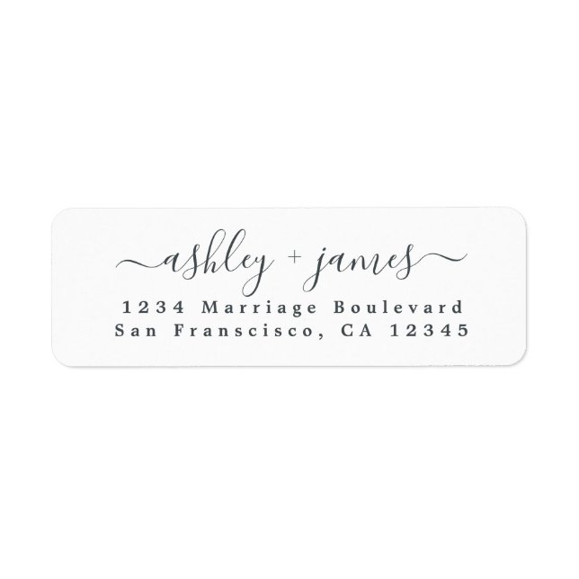 Elegant Script Black White Wedding Return Address  (Front)