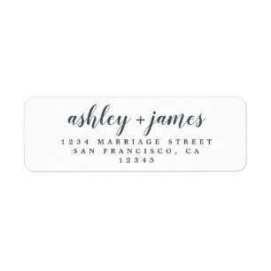 Elegant Script Black White Wedding Return Address