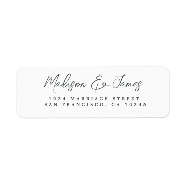 Elegant Script Black White Wedding Return Address (Front)