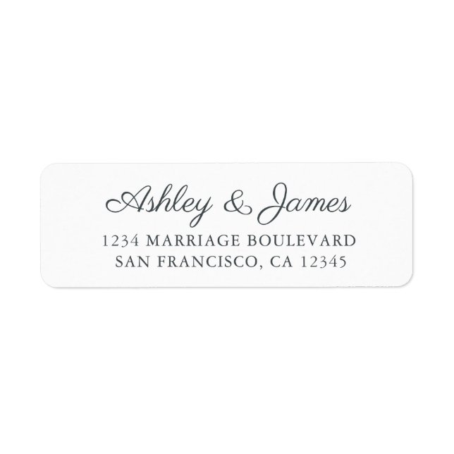 Elegant Script Black White Wedding Return Address (Front)