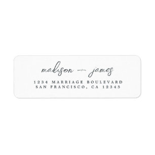 Elegant Script Black White Wedding Return Address