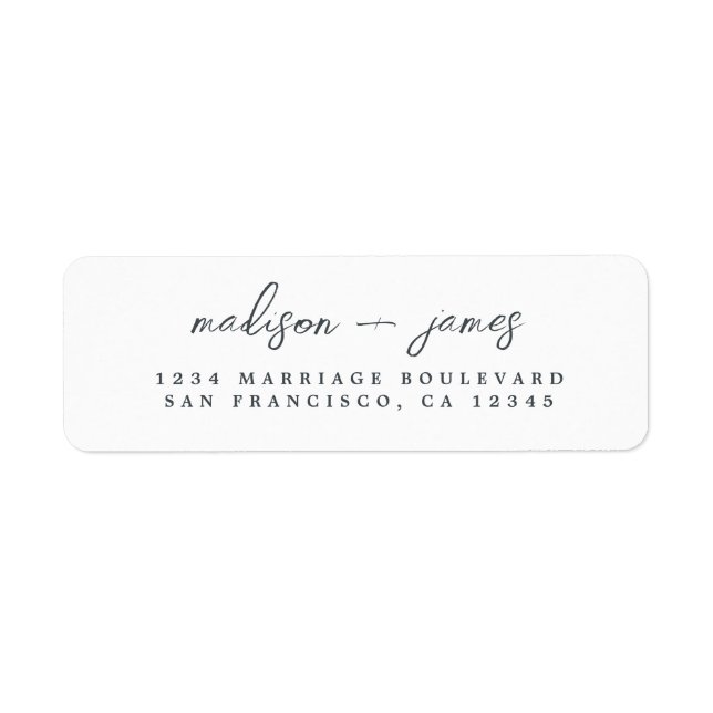 Elegant Script Black White Wedding Return Address (Front)