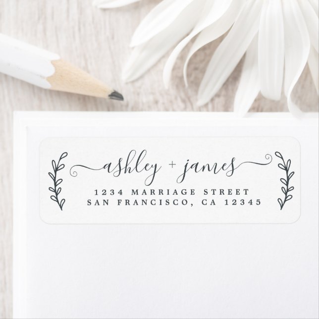 Elegant Script Black White Wedding Return Address (Insitu)