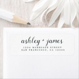 Elegant Script Black White Wedding Return Address